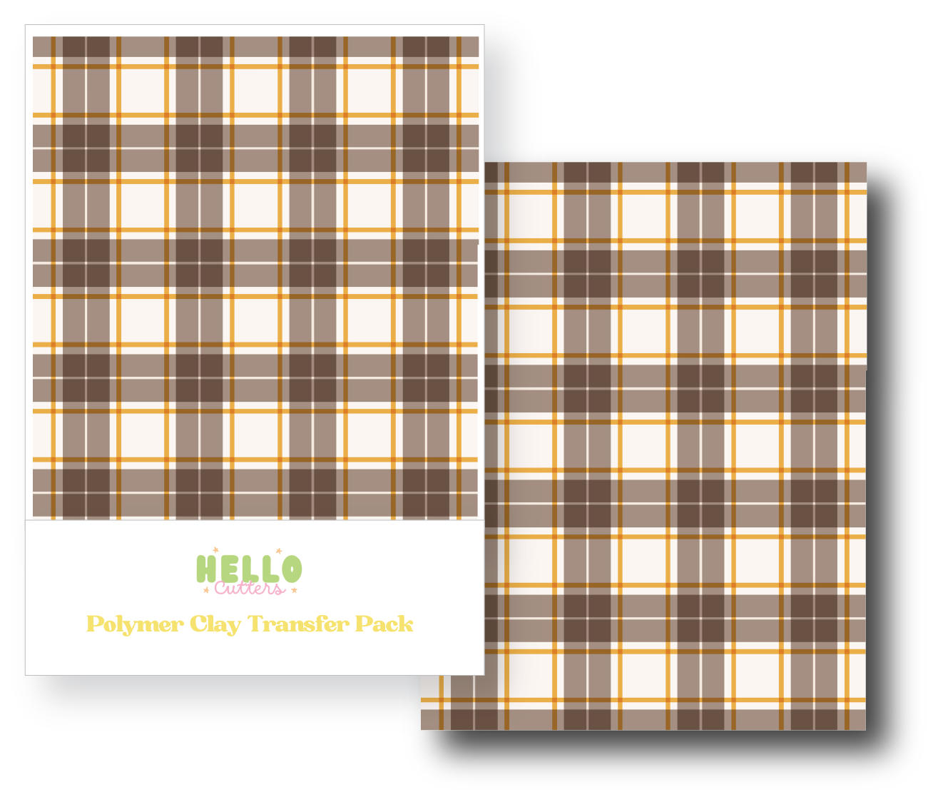 Brown & Yellow Plaid Polymer Clay Transfer Sheets image 0