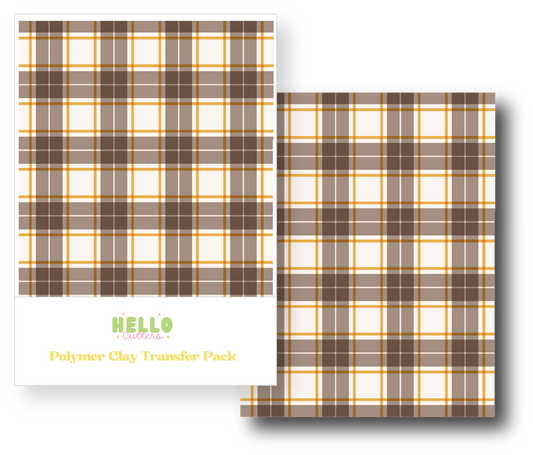 Brown & Yellow Plaid Polymer Clay Transfer Sheets image 0