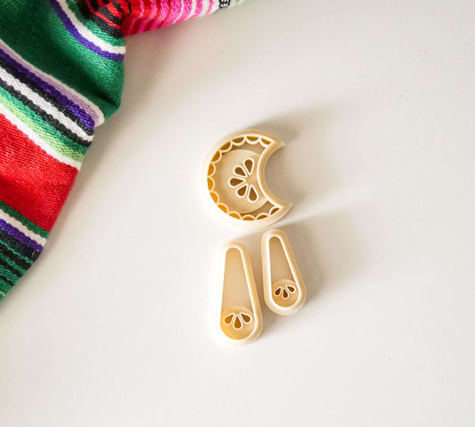 Talavera Inspired Moon Polymer Clay Cutter – Crescent Design – view 2 | Hello Cutters